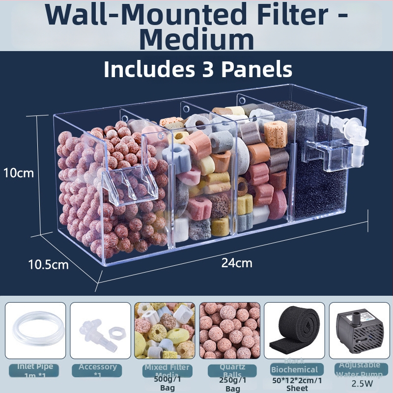 Seinaga akvaariumifilter, kolm ühes filtratsioonisüsteem, hapnikustamine ja kasulike bakterite tugi, vaikne töö, kaal 1 kg