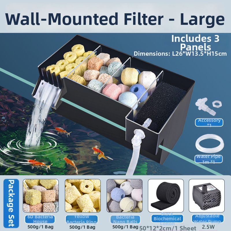 Seinaga akvaariumifilter, kolm ühes filtratsioonisüsteem, hapnikustamine ja kasulike bakterite tugi, vaikne töö, kaal 1 kg