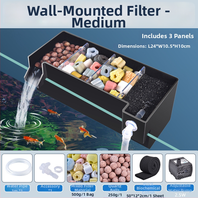 Seinaga akvaariumifilter, kolm ühes filtratsioonisüsteem, hapnikustamine ja kasulike bakterite tugi, vaikne töö, kaal 1 kg