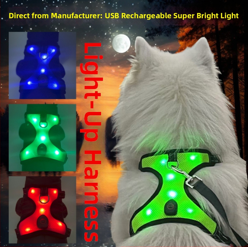 Koera rinnaosa – võrkkangas materjal, USB laadimine, öise nähtavuse LED-tule, tõmmatav