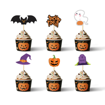 Хелоуин реквизит за торта с флаг – стил карикатура, хартиен материал, реквизит за оформяне на залата