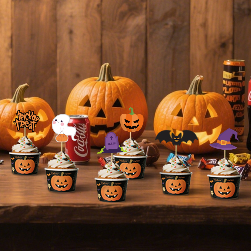 Хелоуин реквизит за торта с флаг – стил карикатура, хартиен материал, реквизит за оформяне на залата