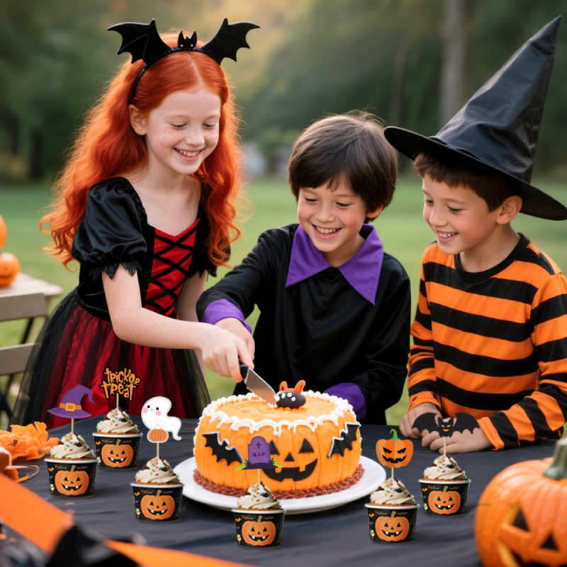 Хелоуин реквизит за торта с флаг – стил карикатура, хартиен материал, реквизит за оформяне на залата