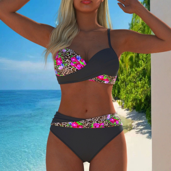 Дамски двучастков бански с секси етно принт, подплатен бюст (Push-Up), без метални подпори, полиестер