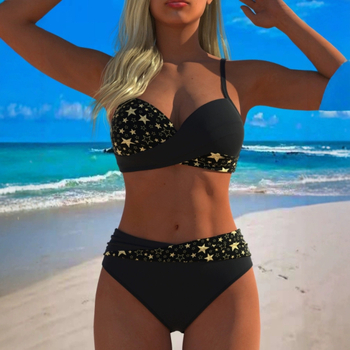 Дамски двучастков бански с секси етно принт, подплатен бюст (Push-Up), без метални подпори, полиестер