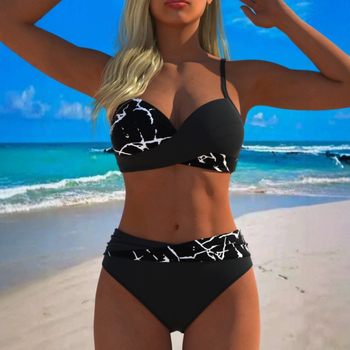 Дамски двучастков бански с секси етно принт, подплатен бюст (Push-Up), без метални подпори, полиестер