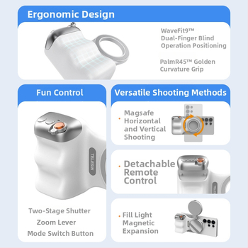 MagSafe fotografavimo laikiklis išmaniesiems – magnetinis pritvirtinimas, belaidis Bluetooth valdymas, vaizdo stabilizavimas, ABS korpusas, suderinama su Apple ir Android