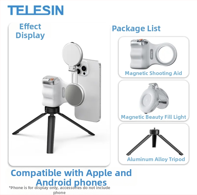 MagSafe fotografēšanas rokturis viedtālruņiem – magnētiska stiprināšana, bezvadu Bluetooth vadība, kadra stabilizācija, ABS korpuss, saderīgs ar Apple un Android