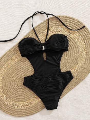 Едночаст бански за жени с открит гръб и връзки, полиестер с еластан 90/10, тегло 285 г, подплата полиестер 95/5