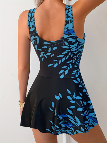 Женски цял бански с принт, едно парче, без ръкави, с подплънки за бюста, полиестер и спандекс, тегло 230 г