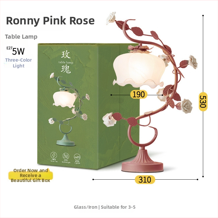 Klaasist laualamp pastoraalse stiiliga, mudel TW-MT19, metallist hoidja, 220V