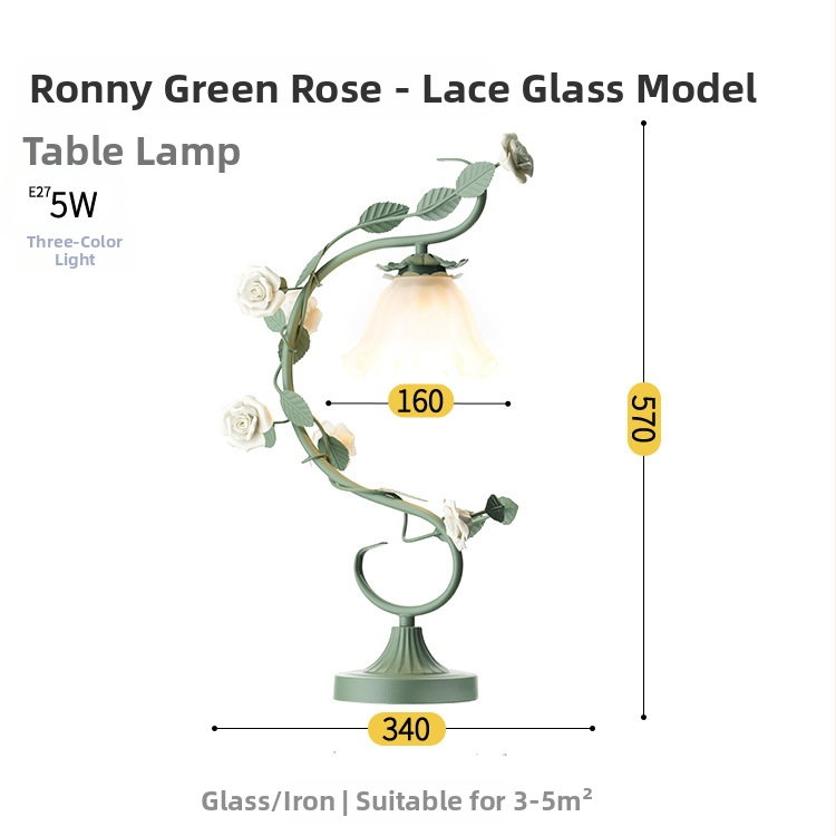 Klaasist laualamp pastoraalse stiiliga, mudel TW-MT19, metallist hoidja, 220V