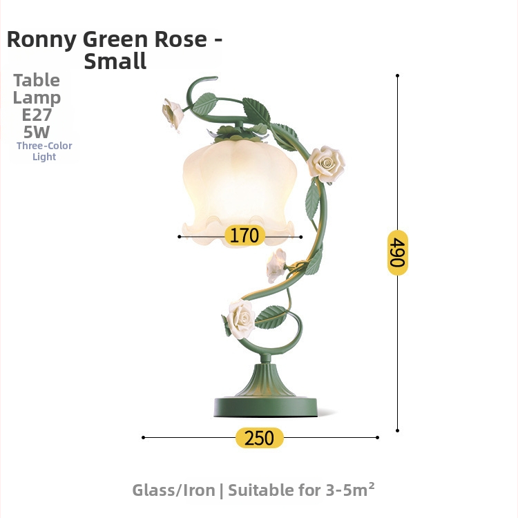Klaasist laualamp pastoraalse stiiliga, mudel TW-MT19, metallist hoidja, 220V