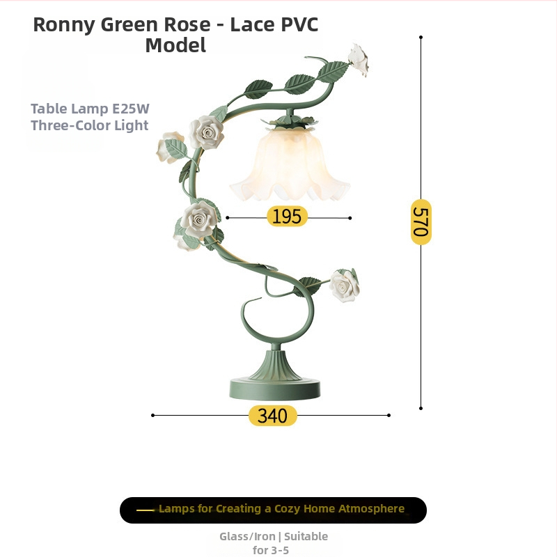 Klaasist laualamp pastoraalse stiiliga, mudel TW-MT19, metallist hoidja, 220V
