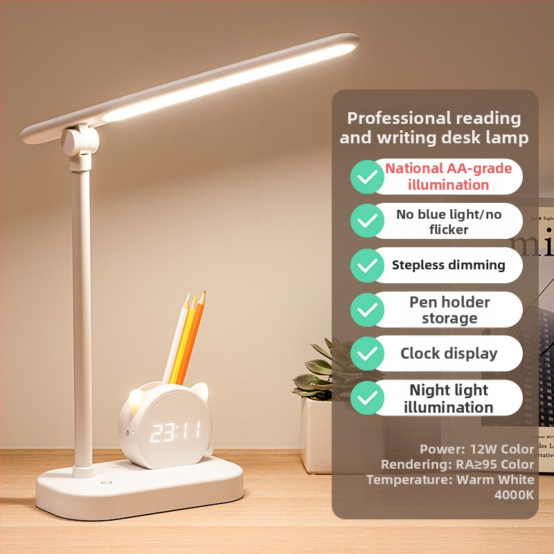 LED Väike laualamp õppimiseks – nägemist kaitsev, USB toide, laetav, häälega juhitav lüliti, PC+ABS varjund (CRI ≥95)
