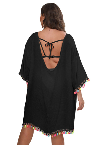 Sieviešu kleita ar plecu atvērumu, mugura bez aizdari ar šņori, pušķu šuvums, neregulāra īsa svārka, 3/4 piedurknes