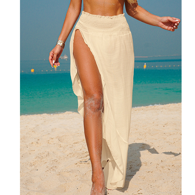 Σετ παραλίας: φούστα και πουκάμισο με ακανόνιστο τελείωμα, βολάν και σχισμή στην πλευρά - ύφασμα: μπαμπού βαμβάκι; φόδρα: πολυεστέρας; βάρος: 111 gsm; κατάλληλο για γυμναστήριο και κολύμβηση