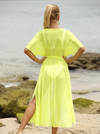 Γυναικείος παραλιακός καλύμμα cardigan με ζώνη στη μέση και διαφανές πλέγμα για κολύμβηση (Υλικό: Spandex mesh; Σύνθεση: 95% πολυεστέρας; Βάρος: 210; Μονόχρωμος)