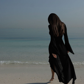 Nööridega randakleit, pikkade käistega, polüester, kõrge vöökoht, ebakorrapärase lõikega seelik