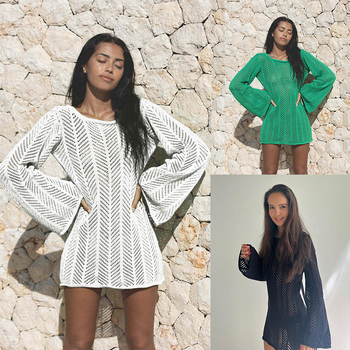 Плажен плетен топ с отвори за слънцезащита – дамски покривало за бански, памучно‑смесена материя, подплата полиестер, тегло 220 g, марка Xanyee