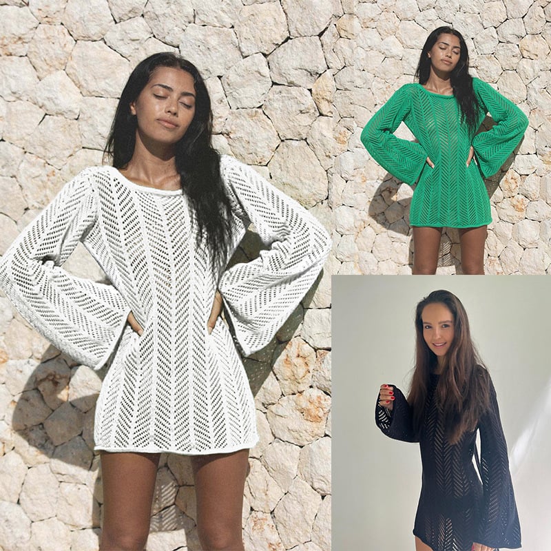 Плажен плетен топ с отвори за слънцезащита – дамски покривало за бански, памучно‑смесена материя, подплата полиестер, тегло 220 g, марка Xanyee