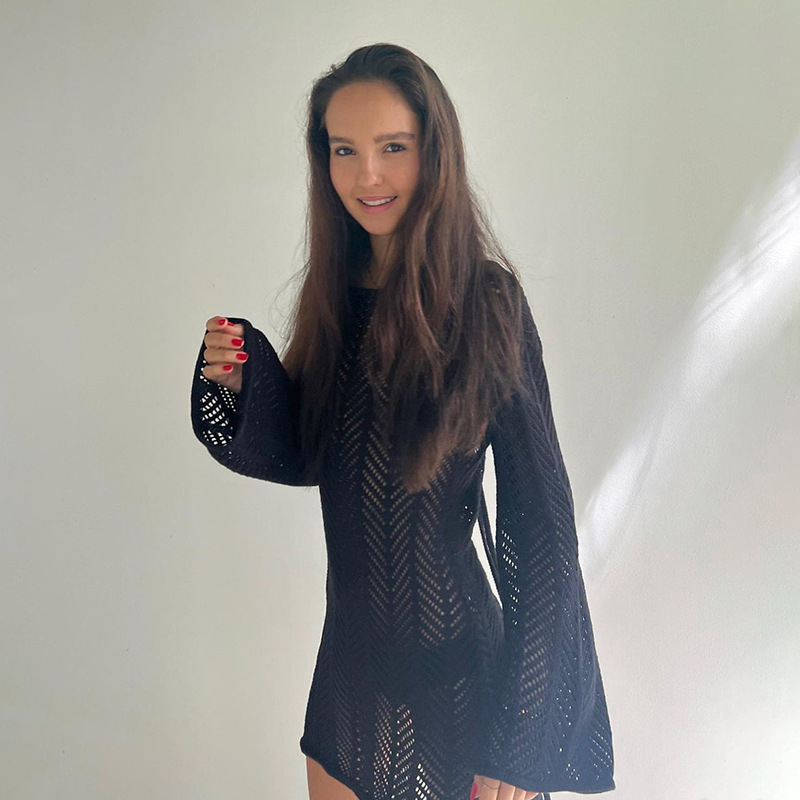 Плажен плетен топ с отвори за слънцезащита – дамски покривало за бански, памучно‑смесена материя, подплата полиестер, тегло 220 g, марка Xanyee