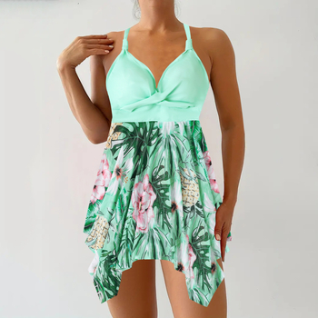 Tankini бански за жени — 70% полиестер, подплата от памук 50%, чашки с подплата, без ръкави, кройка тип бикини