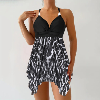 Tankini бански за жени — 70% полиестер, подплата от памук 50%, чашки с подплата, без ръкави, кройка тип бикини