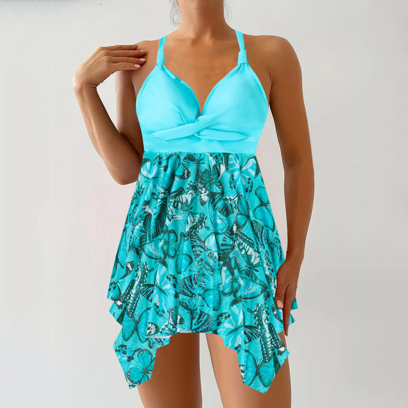 Tankini бански за жени — 70% полиестер, подплата от памук 50%, чашки с подплата, без ръкави, кройка тип бикини