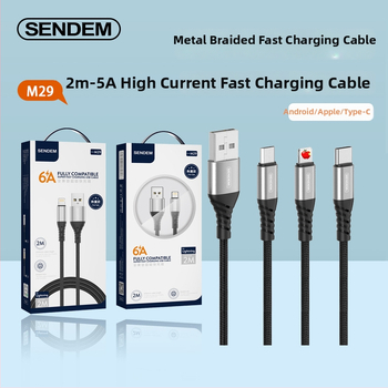 3-in-1 Pletots Datu Kabelis Ātrai Uzlādei (Lightning, Micro USB, Type-C), Maksimālais Straums 5A
