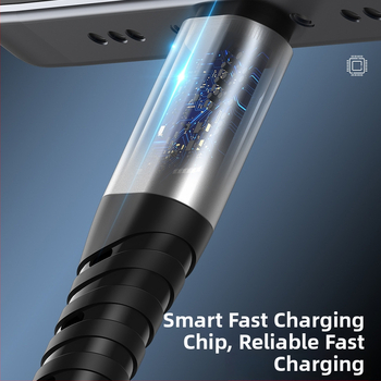 3-in-1 Pletots Datu Kabelis Ātrai Uzlādei (Lightning, Micro USB, Type-C), Maksimālais Straums 5A