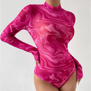 Costum de baie întreg cu mâneci lungi, imprimeu 3D digital cu model cartoon, material Milk Silk cu 30% elastan