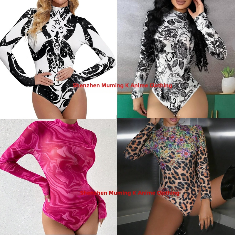 Ühes tükis ujumistrikoo pikkade varrukatega, 3D digitaaltrükk karikatuurimustriga, Milk Silk kangas 30% elastaani