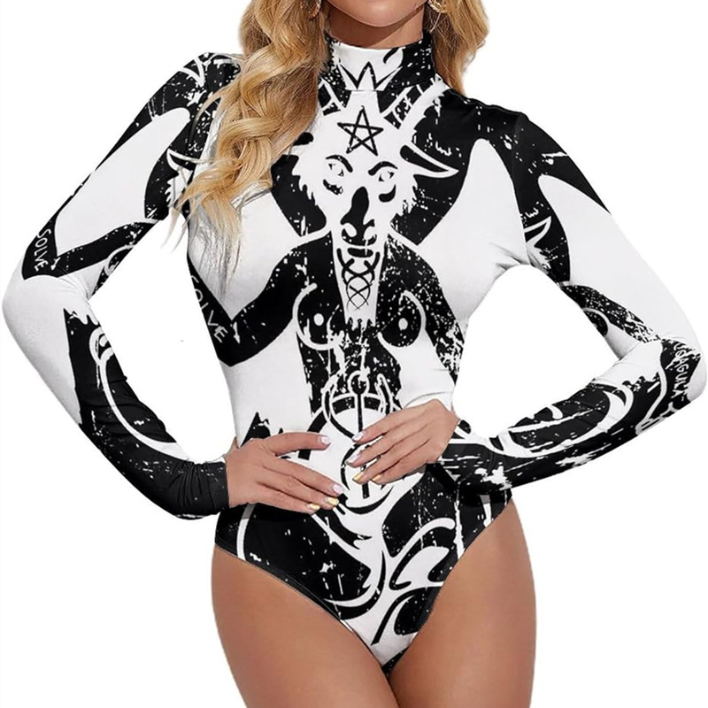 Costum de baie întreg cu mâneci lungi, imprimeu 3D digital cu model cartoon, material Milk Silk cu 30% elastan