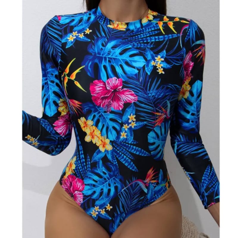 Costum de baie întreg cu mâneci lungi, imprimeu 3D digital cu model cartoon, material Milk Silk cu 30% elastan
