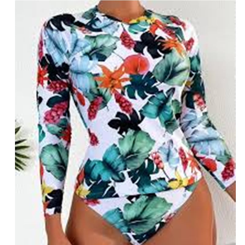 Costum de baie întreg cu mâneci lungi, imprimeu 3D digital cu model cartoon, material Milk Silk cu 30% elastan