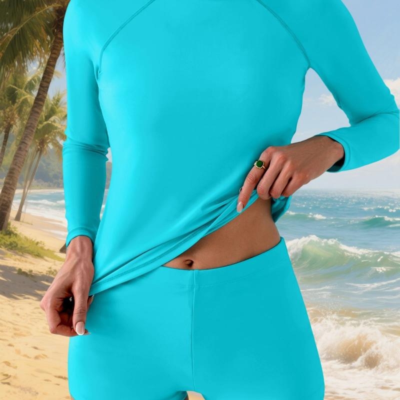 Naiste konservatiivne ujumistrikoo komplekt, kolm osa, polüester kangas, polüpropüleeni koostis