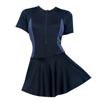 Costum de baie întreg cu design stil fustă, talie înaltă, burete bust detașabil, fermoar anti-încurcare