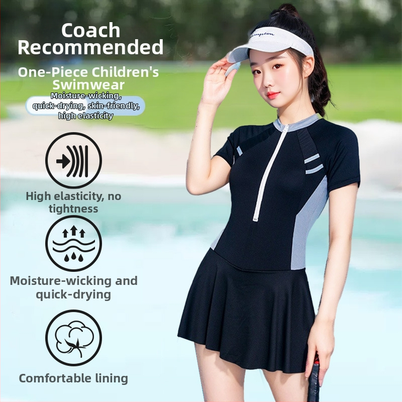 Ühes tükis ujumistrikoo seelikustiilse, kõrge vöö, eemaldatav rinna pad, sisse ehitatud tõmblukuga