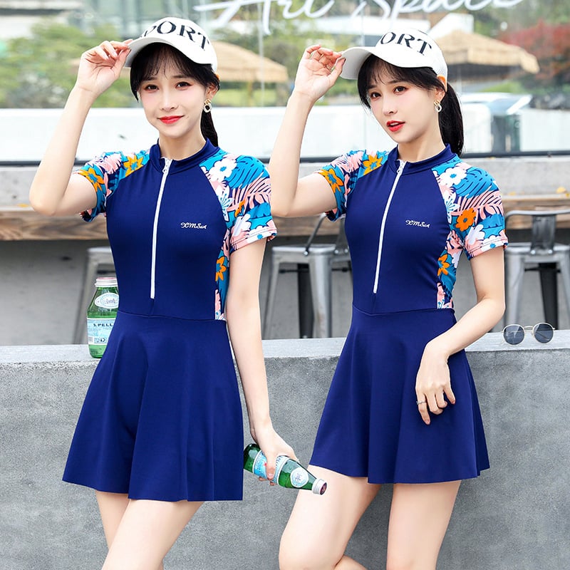 Costum de baie întreg cu design stil fustă, talie înaltă, burete bust detașabil, fermoar anti-încurcare