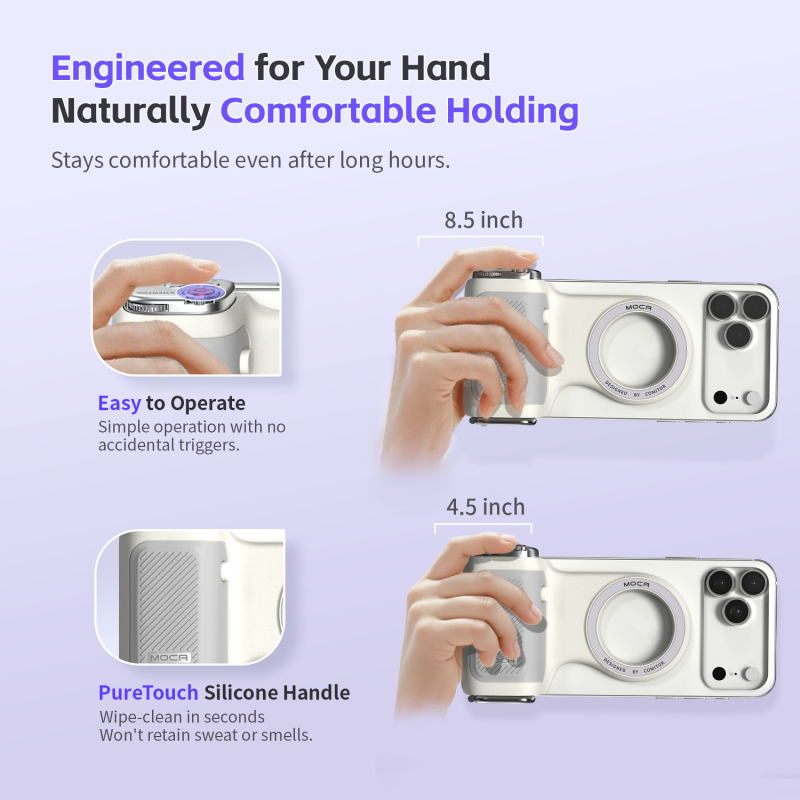 Magnetiline käepide mobiilfotograafiale stabilisaatoriga, kaugjuhitav, Bluetooth, LED-valgustus, silikoonkorpus