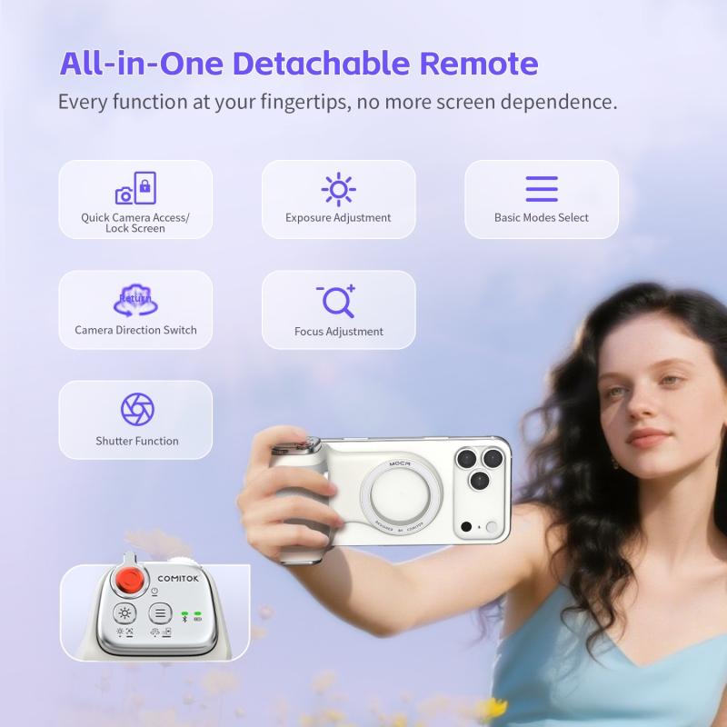 Magnetická rukoväť na mobilné fotografovanie so stabilizátorom proti traseniu, diaľkové ovládanie, Bluetooth, LED osvetlenie, silikónové telo