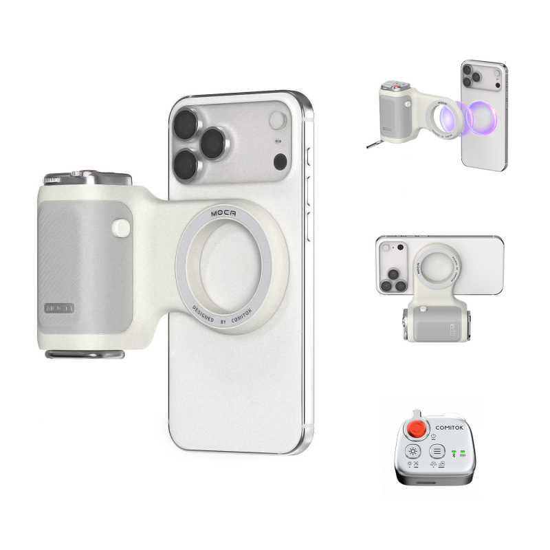 Magnetiline käepide mobiilfotograafiale stabilisaatoriga, kaugjuhitav, Bluetooth, LED-valgustus, silikoonkorpus