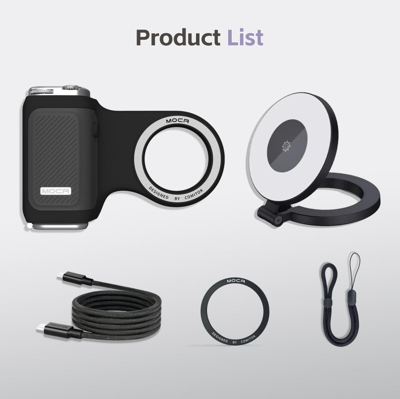 Magnētisks fotogrāfijas rokturis ar attālināto vadību un LED apgaismojumu vairākas scenārijiem — Bluetooth 4.0, ABS materiāls, svars 220 g