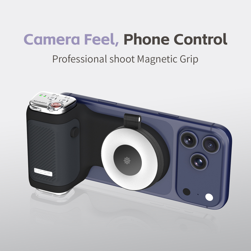 Μαγνητική λαβή φωτογράφισης με τηλεχειριστήριο και LED φωτισμό για πολλαπλά σκηνικά — Bluetooth 4.0, ABS υλικό, βάρος 220 g