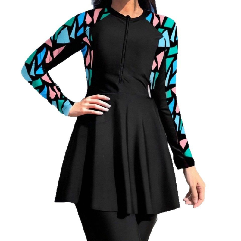 Женски бански костюм за едно парче със защита от слънцето, триъгълна пола, бързосъхнещ, висока еластичност, чашки с подплата; полиестер 82% (300 g), подплата 18% полиестер