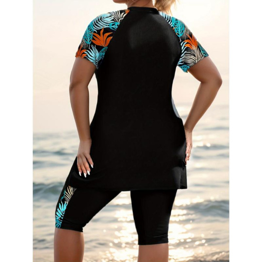 Дамски разделен танкини костюм за плуване, без ръкави, висока еластичност, 82% полиестер и подплата 20% спандекс, консервативен дизайн