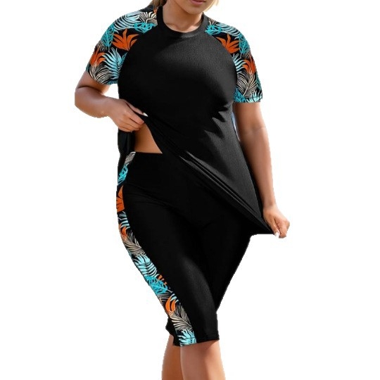 Дамски разделен танкини костюм за плуване, без ръкави, висока еластичност, 82% полиестер и подплата 20% спандекс, консервативен дизайн