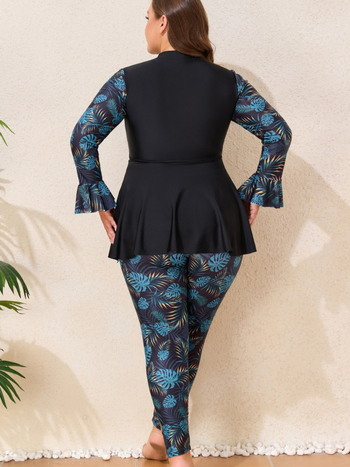 Женски бански с дълги ръкави и отделни дълги панталони; плат: полиестер 82%; подплата: полиестер + спандекс 80%; чашки: с подплата; ръкави: дълги; модел: висока талия и висока еластичност