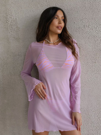 Rand-tunika võrgust materjalist, ümmarguse kaelusega, pikad varrukad, vaba vöökoht, seeliku pikkus